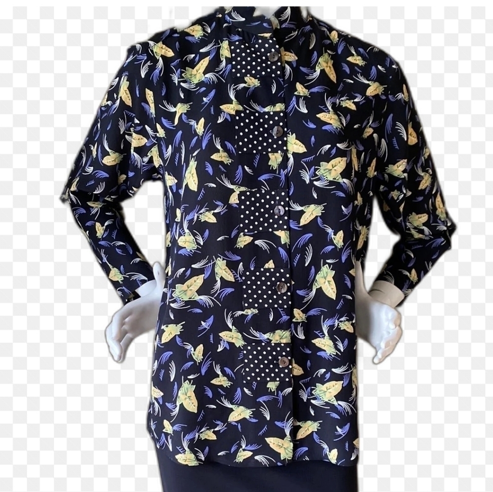 Marla Duran Black/Gold leaf 3/4 sleeve tunic top size M